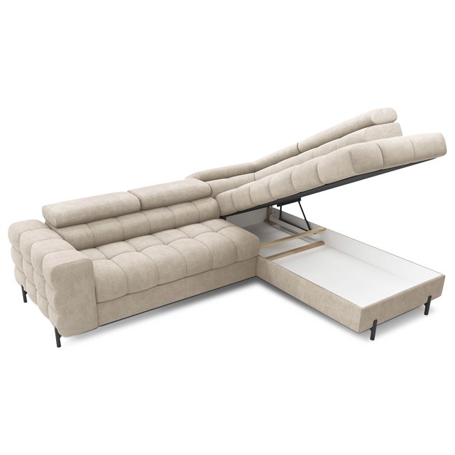 Corner sofa Elferucce R, sleeping function, Aura 18, velvet, beige, H93x200x276cm