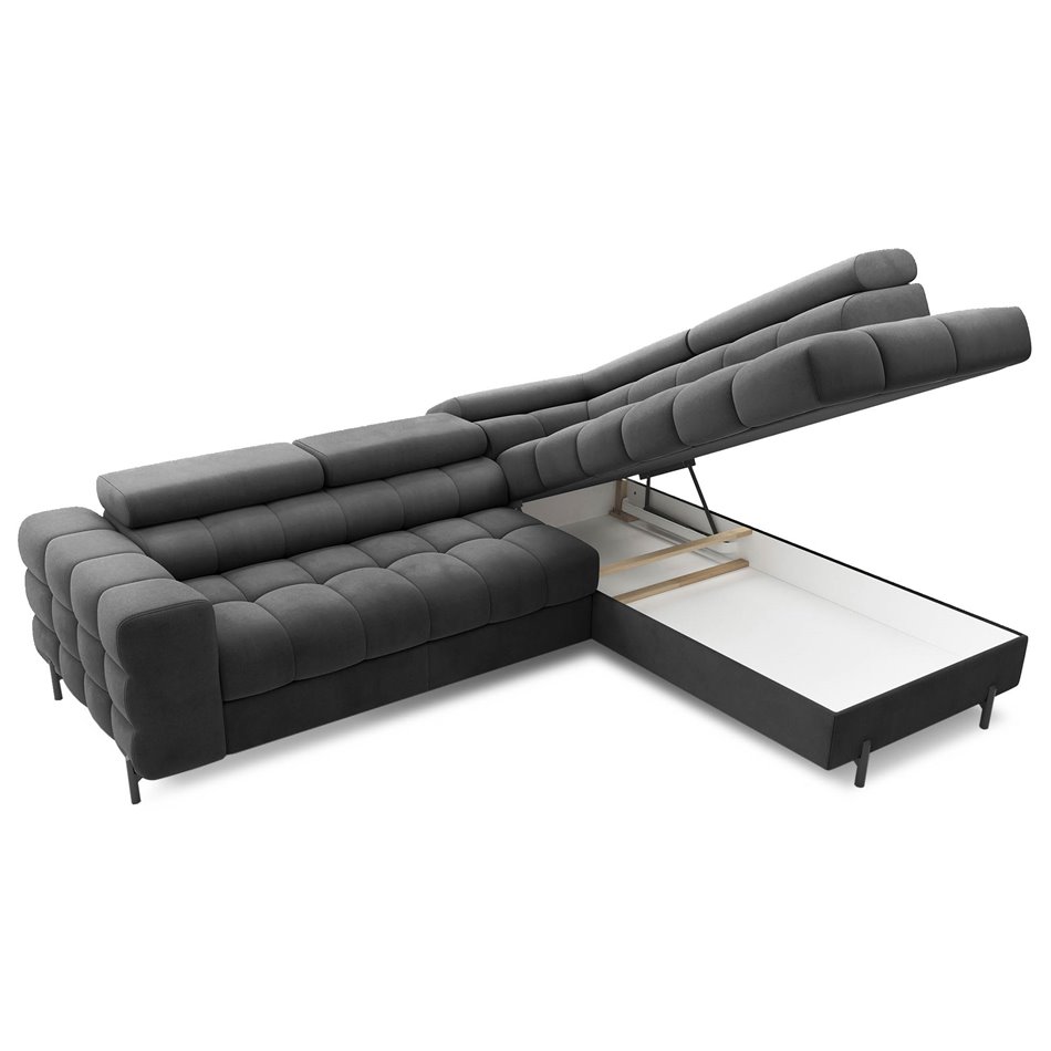 Corner sofa Elferucce R, sleeping function, Paros 06, dark grey, H93x200x276cm