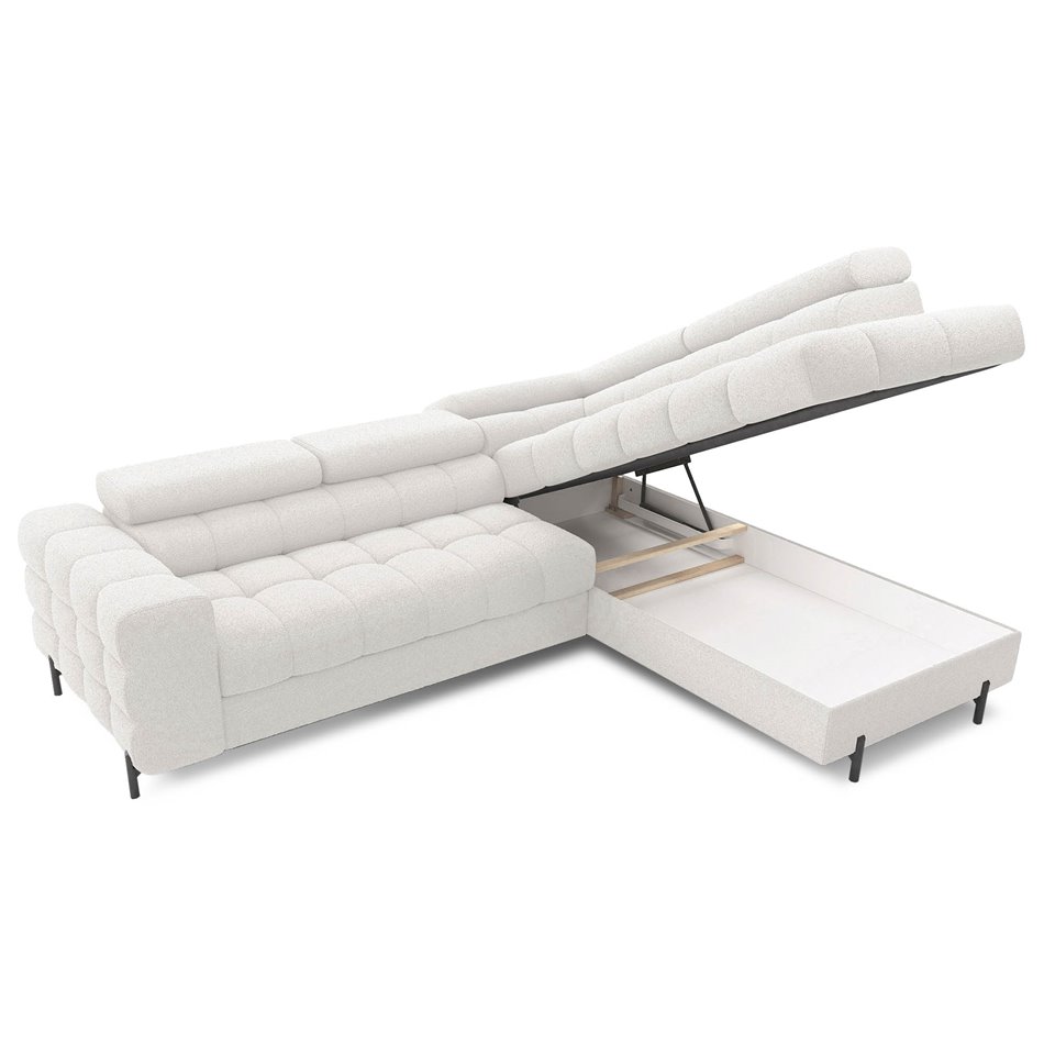 Corner sofa Elferucce R, sleeping function, Royal 01, bouclé, white, H93x200x276cm