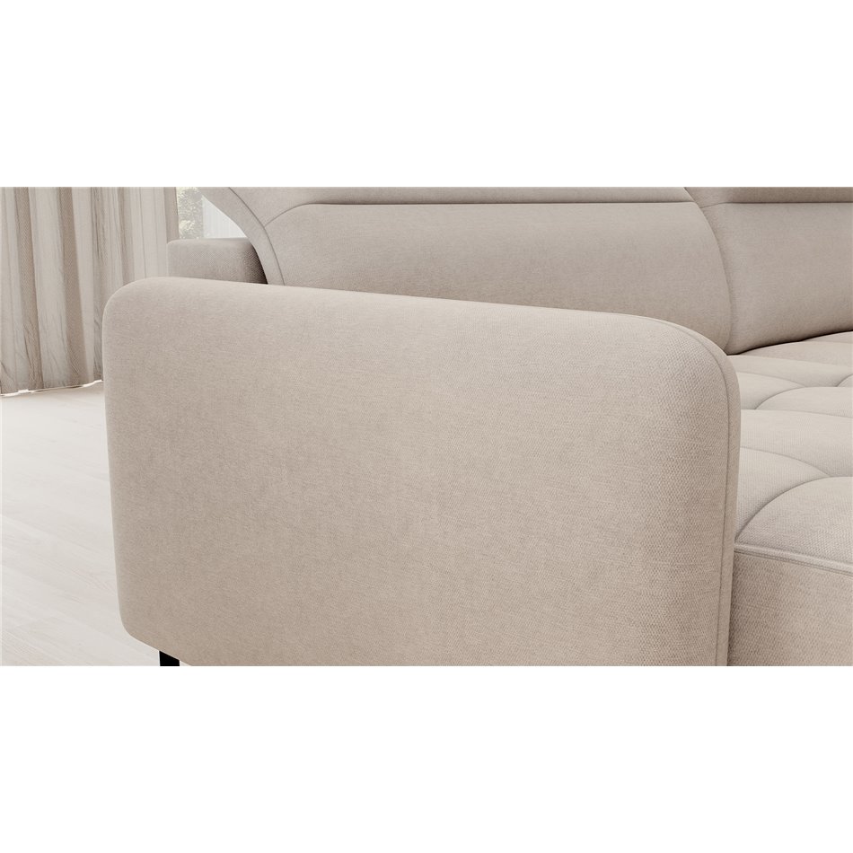 U shape sofa Elberto L, sleeping function, Raquel 18, beige, H100x165x306cm