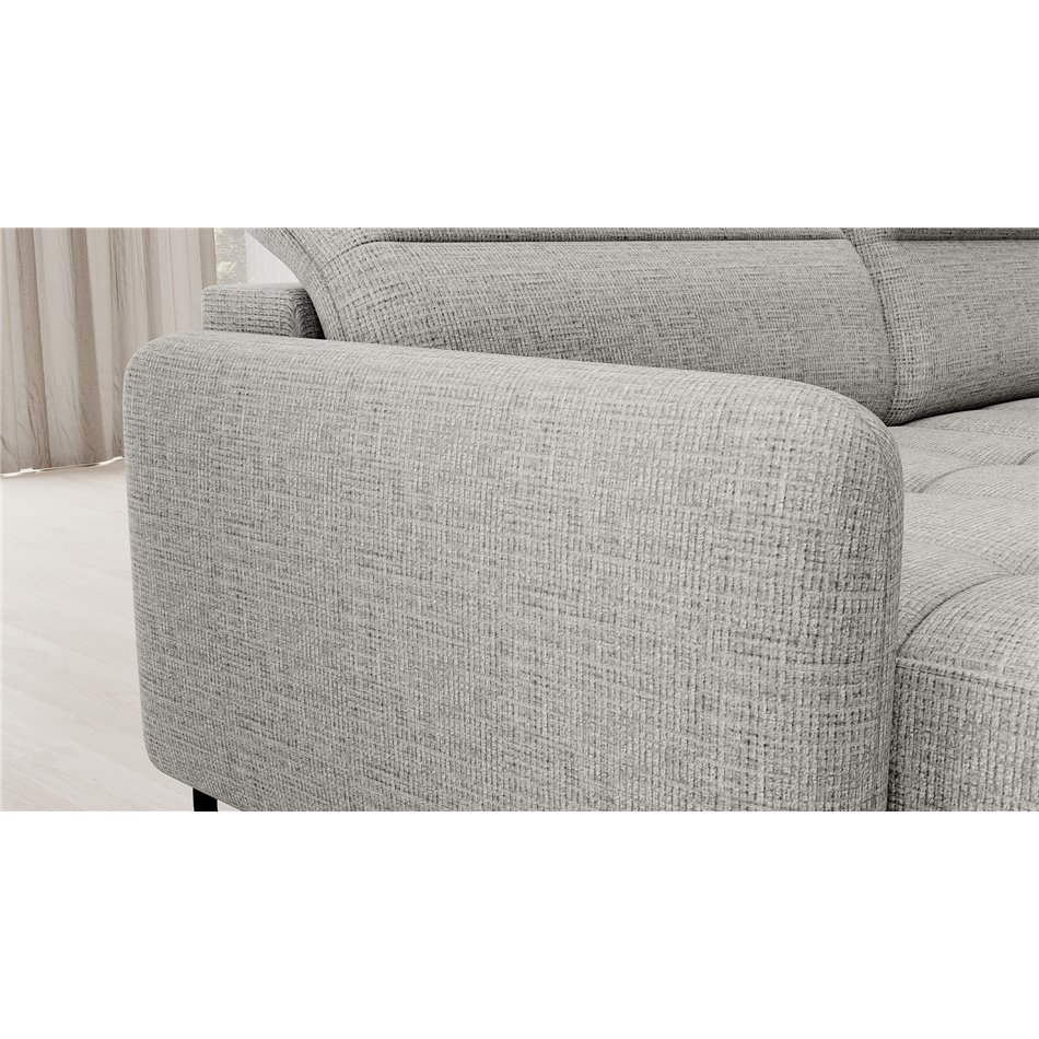 U shape sofa Elberto L, sleeping function, Aubron 04, wavy velvet, grey, H100x165x306cm