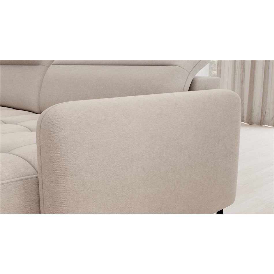 U shape sofa Elberto R, sleeping function, Raquel 18, beige, H100x165x306cm