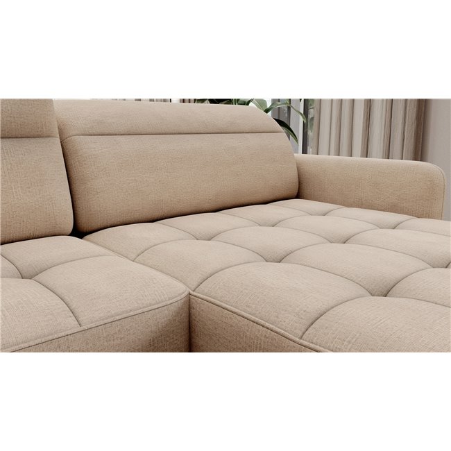 U shape sofa Elberto R, sleeping function, Toscany 18, velvet, beige, H100x165x306cm