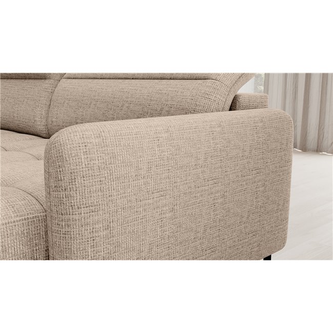 U shape sofa Elberto R, sleeping function, Aubron 20, wavy velvet, beige, H100x165x306cm