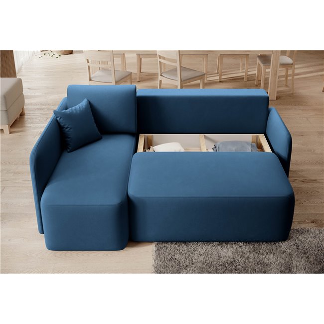 Corner sofa Elhandson L, sleeping function, Lukso 40, velvet, blue, H89x150x206cm