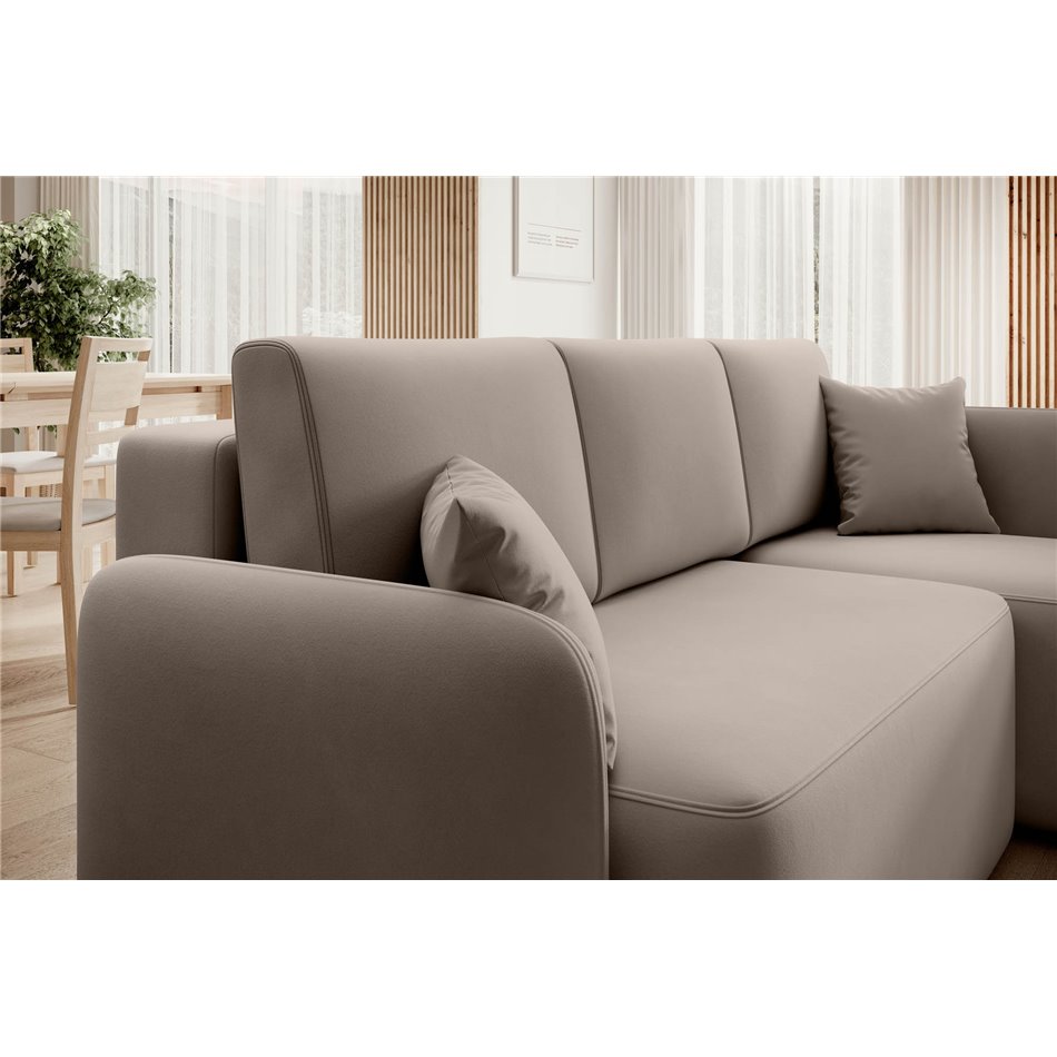 Corner sofa Elhandson R, sleeping function, Sola 18, beige, H89x150x206cm