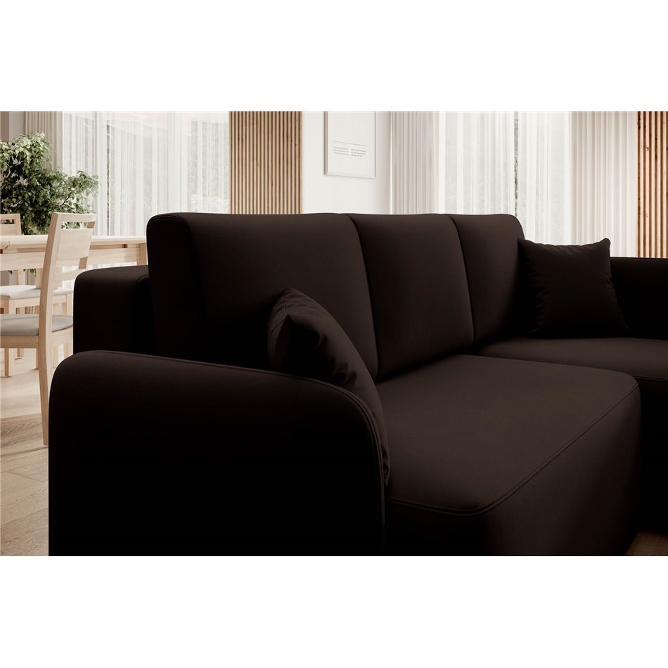 Corner sofa Elhandson R, sleeping function, Lukso 22, velvet, brown, H89x150x206cm