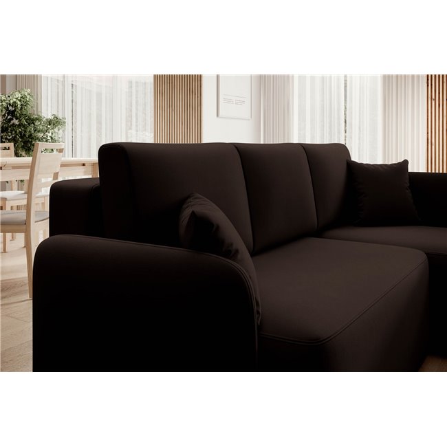 Corner sofa Elhandson R, sleeping function, Lukso 22, velvet, brown, H89x150x206cm