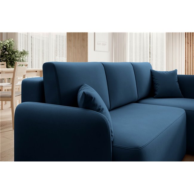 Corner sofa Elhandson R, sleeping function, Lukso 40, velvet, blue, H89x150x206cm