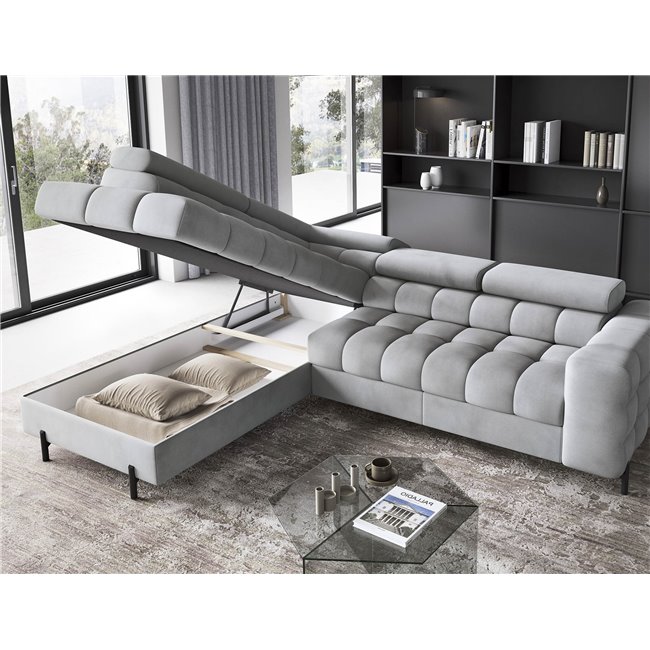 Corner sofa Elferucce L, sleeping function, Paros 05, grey, H93x200x276cm