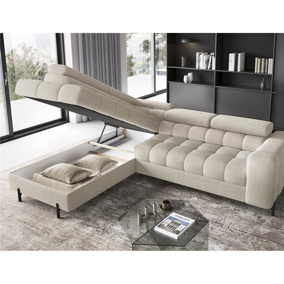 Corner sofa Elferucce L, sleeping function, Royal 18, bouclé, beige, H93x200x276cm