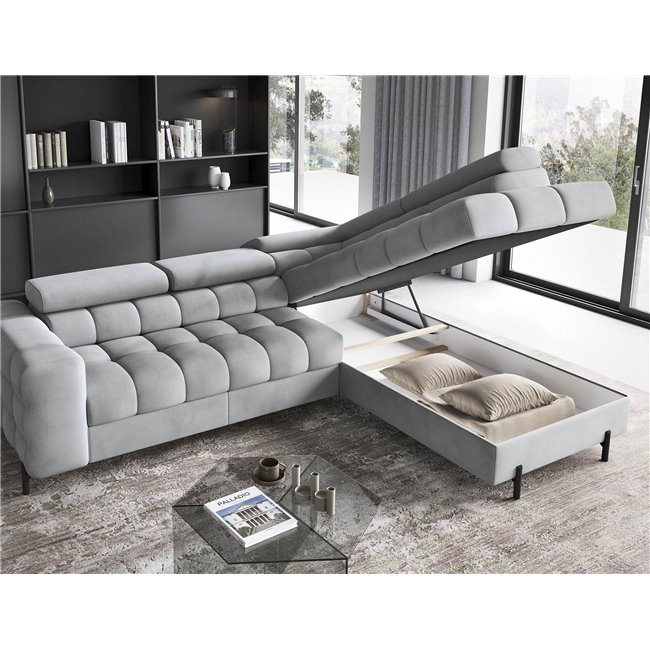 Corner sofa Elferucce R, sleeping function, Paros 05, grey, H93x200x276cm