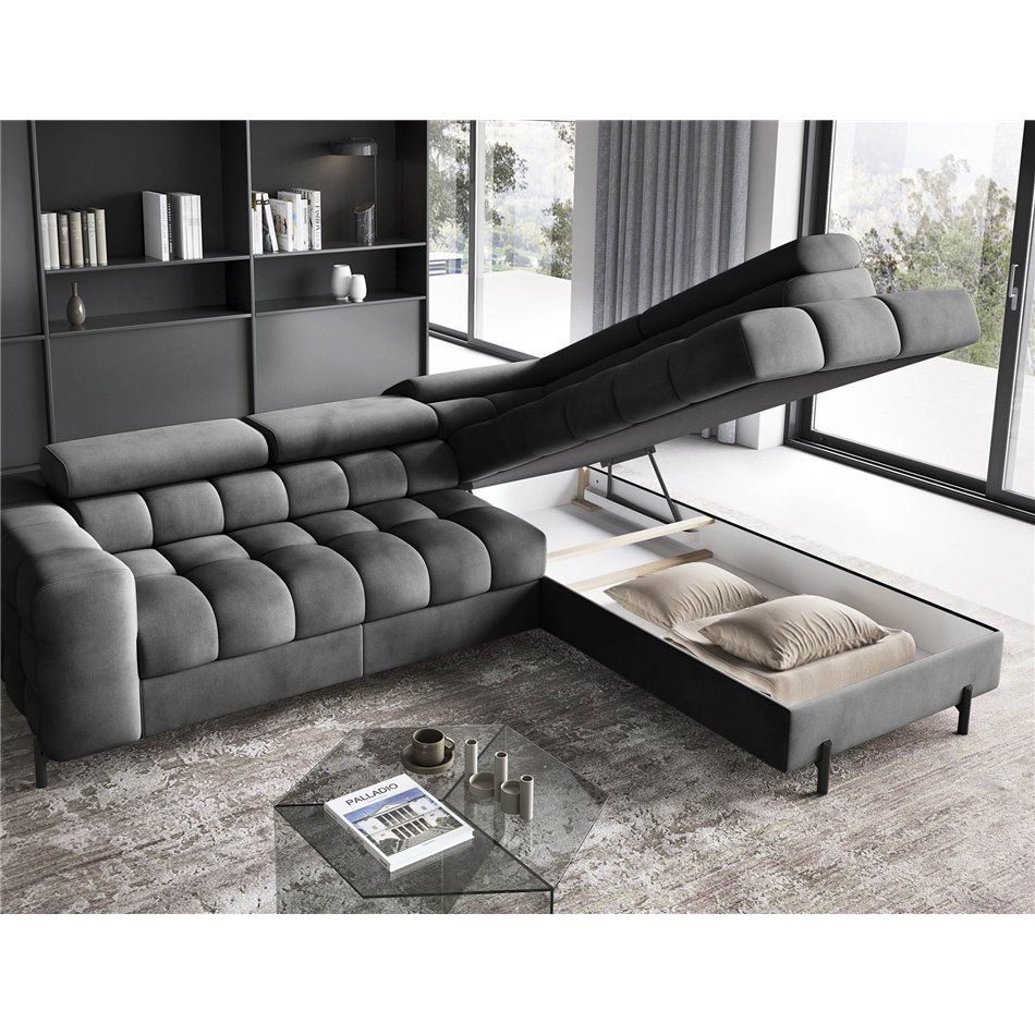 Corner sofa Elferucce R, sleeping function, Paros 06, dark grey, H93x200x276cm