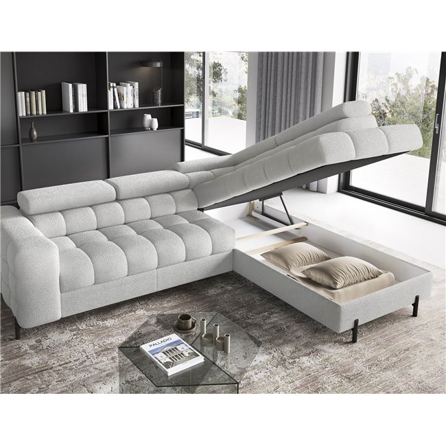 Corner sofa Elferucce R, sleeping function, Royal 03, bouclé, grey, H93x200x276cm