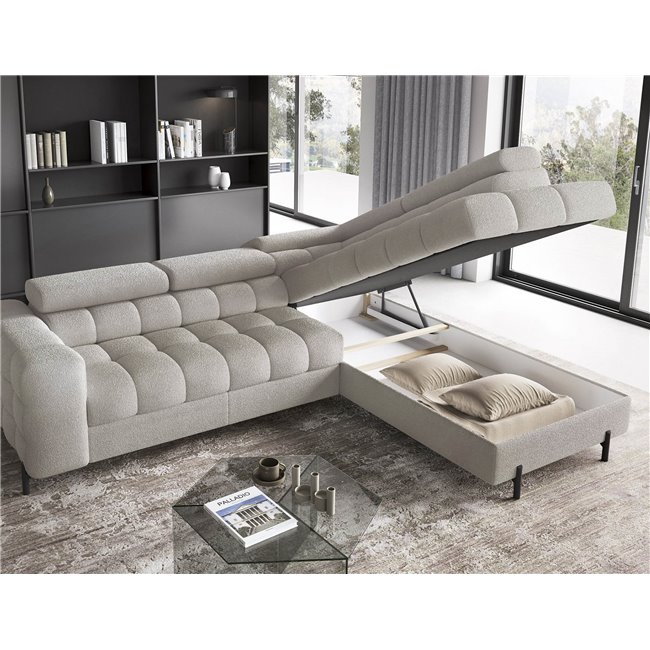 Corner sofa Elferucce R, sleeping function, Royal 20, bouclé, beige, H93x200x276cm