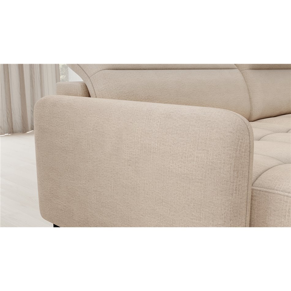 U shape sofa Elberto L, sleeping function, Toscany 18, velvet, beige, H100x165x306cm