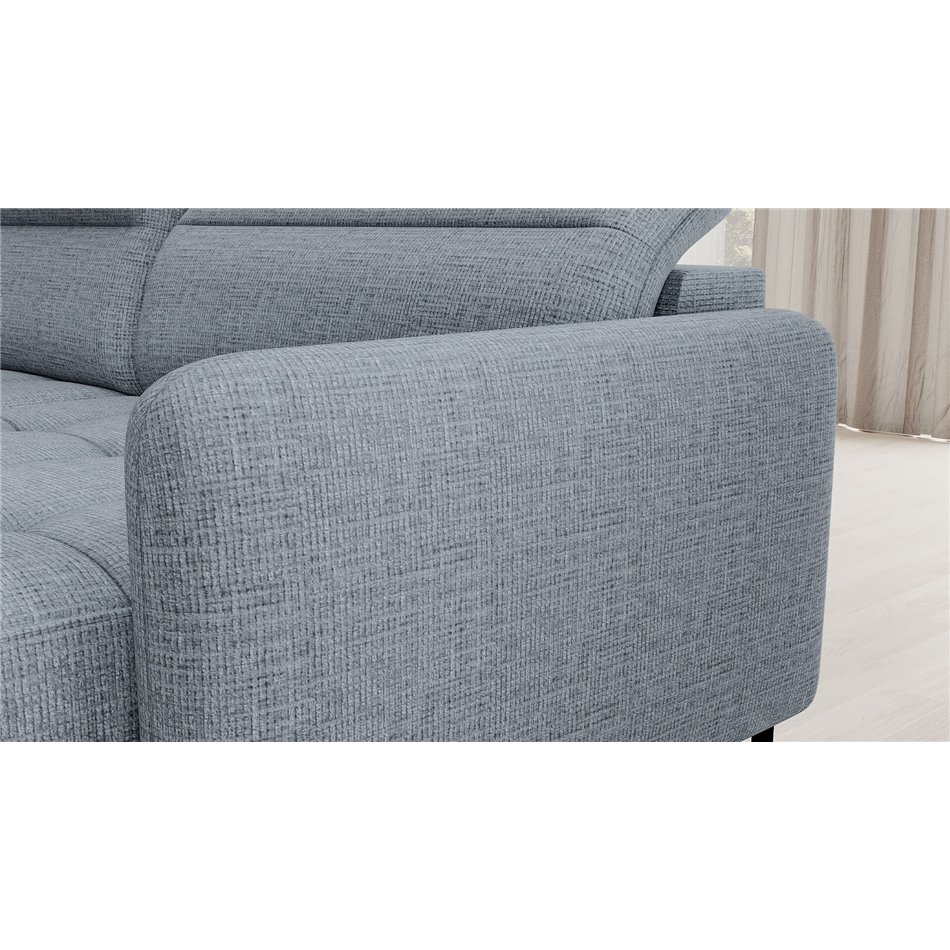 U shape sofa Elberto R, sleeping function, Aubron 100, wavy velvet, blue, H100x165x306cm