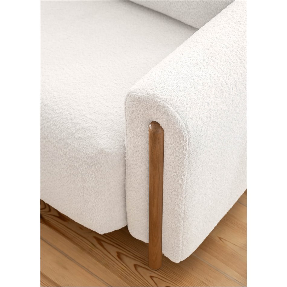 Sofa bed Elcadova Oak, sleeping function, Royal 01, bouclé, white, H97x97x244cm