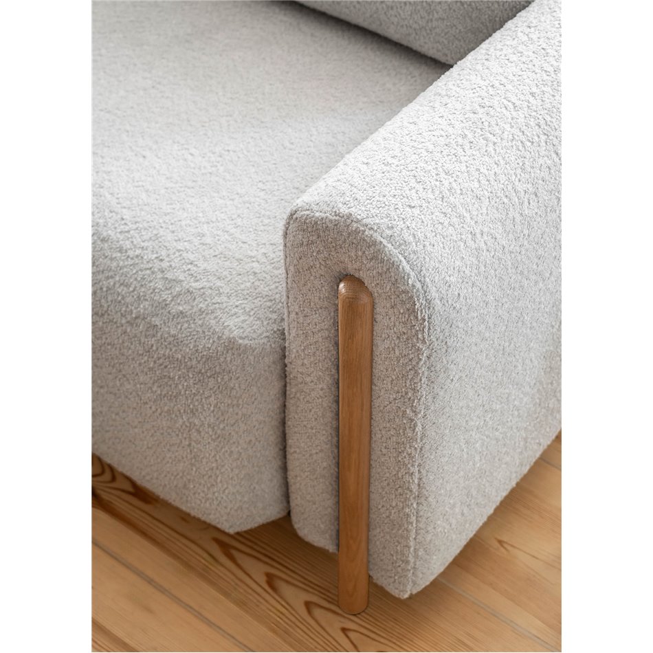 Sofa bed Elcadova Oak, sleeping function, Royal 04, bouclé, grey, H97x97x244cm