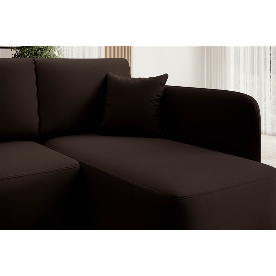 Corner sofa Elhandson R, sleeping function, Lukso 22, velvet, brown, H89x150x206cm