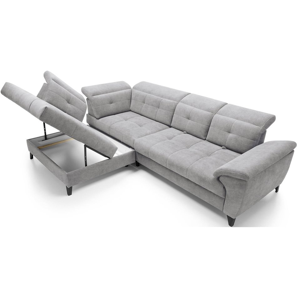 Corner sofa Elinferne L, sleeping function, Raquel 04, grey, H107x210x297cm