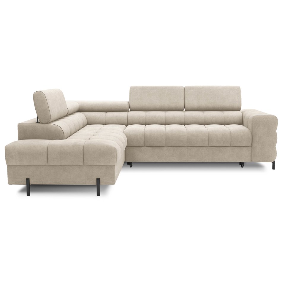 Corner sofa Elferucce L, sleeping function, Aura 18, velvet, beige, H93x200x276cm