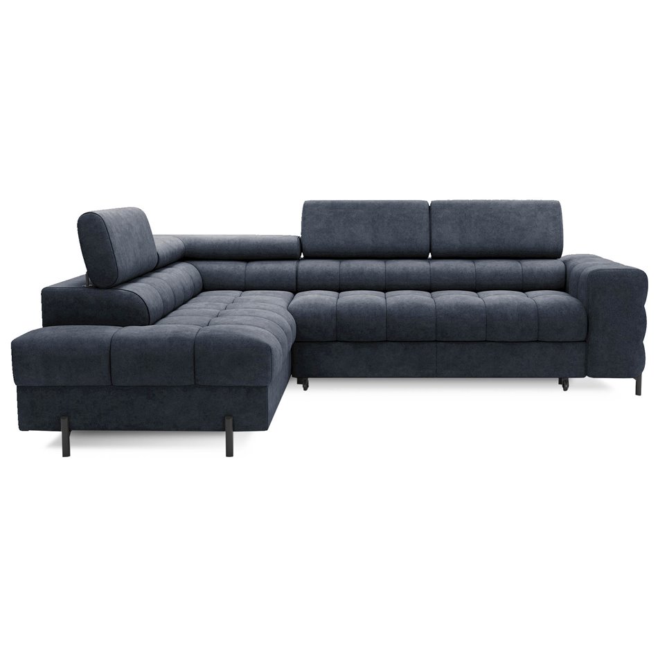 Corner sofa Elferucce L, sleeping function, Aura 40, velvet, dark blue, H93x200x276cm