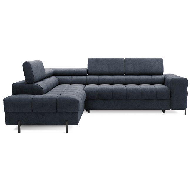 Corner sofa Elferucce L, sleeping function, Aura 40, velvet, dark blue, H93x200x276cm