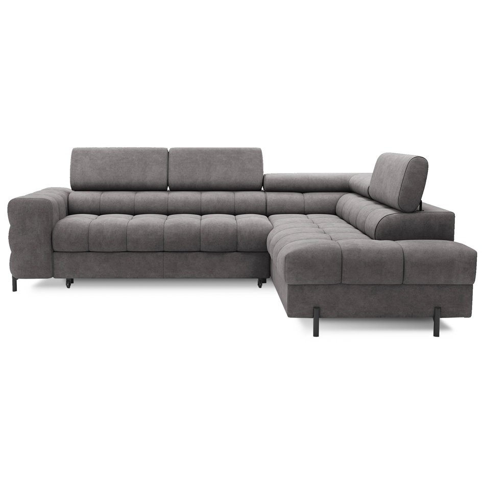 Corner sofa Elferucce R, sleeping function, Aura 04, velvet, grey, H93x200x276cm