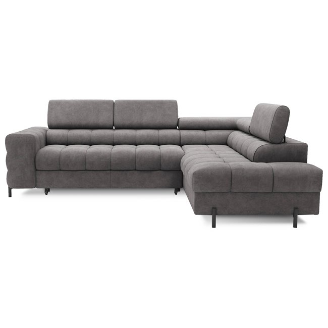 Corner sofa Elferucce R, sleeping function, Aura 04, velvet, grey, H93x200x276cm