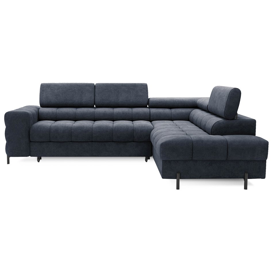 Corner sofa Elferucce R, sleeping function, Aura 40, velvet, dark blue, H93x200x276cm