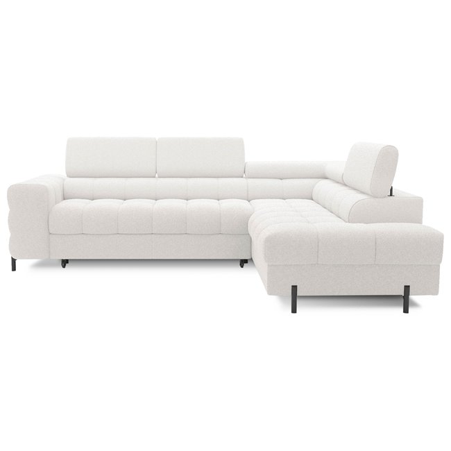 Corner sofa Elferucce R, sleeping function, Royal 01, bouclé, white, H93x200x276cm