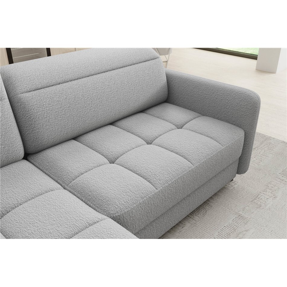 Corner sofa Elbare L, sleeping function, Royal 04, bouclé, grey, H100x160x208cm