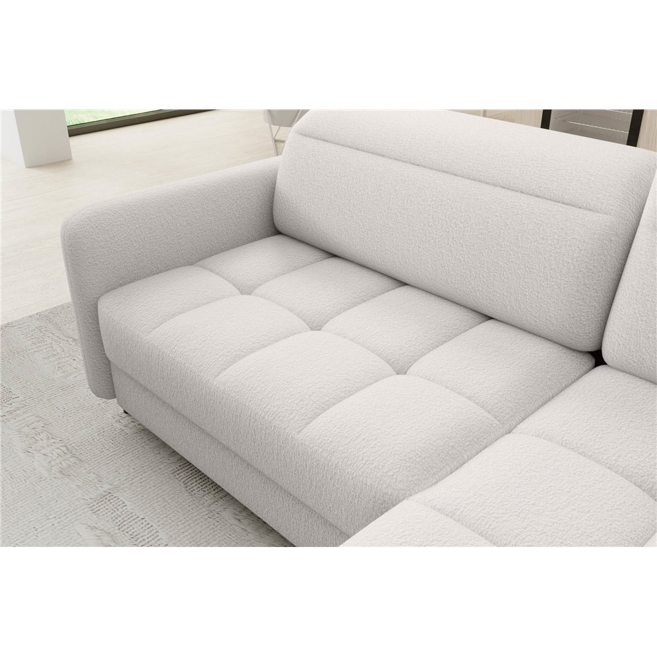 Corner sofa Elbare R, sleeping function, Royal 01, bouclé, white, H100x160x208cm