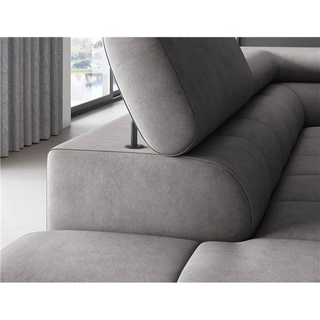 Corner sofa Elferucce L, sleeping function, Aura 04, velvet, grey, H93x200x276cm