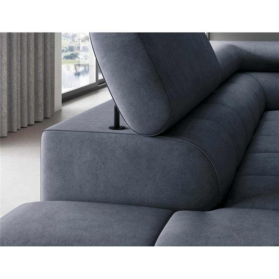 Corner sofa Elferucce L, sleeping function, Aura 40, velvet, dark blue, H93x200x276cm