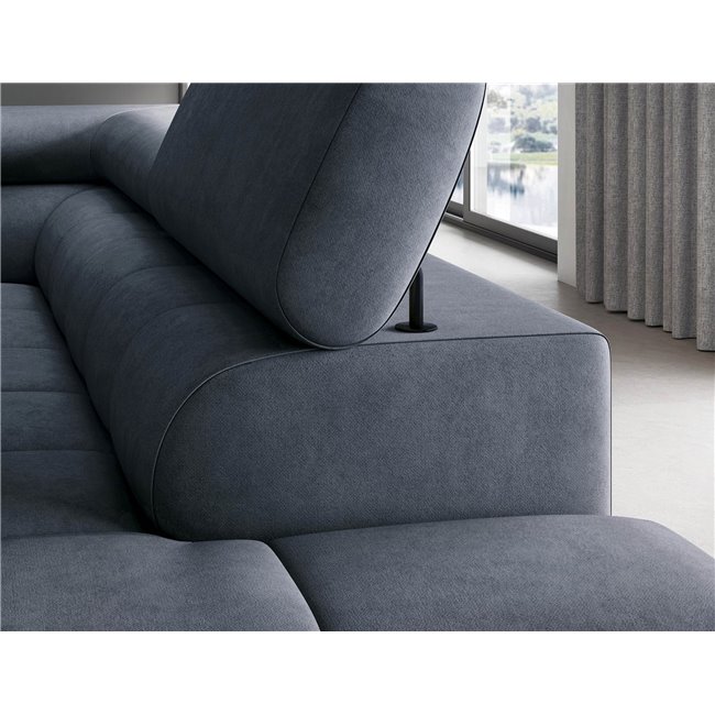 Corner sofa Elferucce R, sleeping function, Aura 40, velvet, dark blue, H93x200x276cm