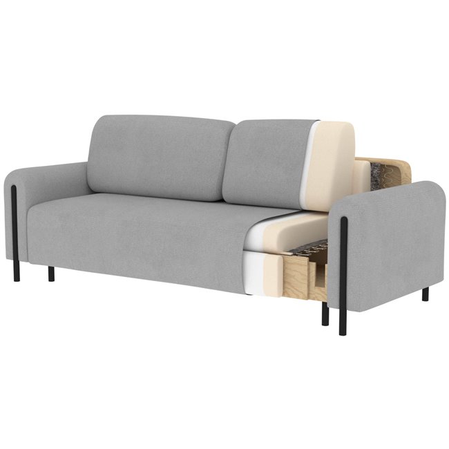 Sofa bed Elcadova Oak, sleeping function, Royal 04, bouclé, grey, H97x97x244cm