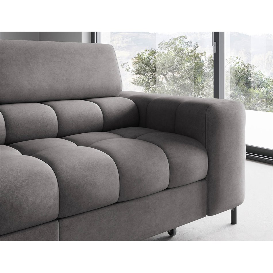 Corner sofa Elferucce L, sleeping function, Aura 04, velvet, grey, H93x200x276cm