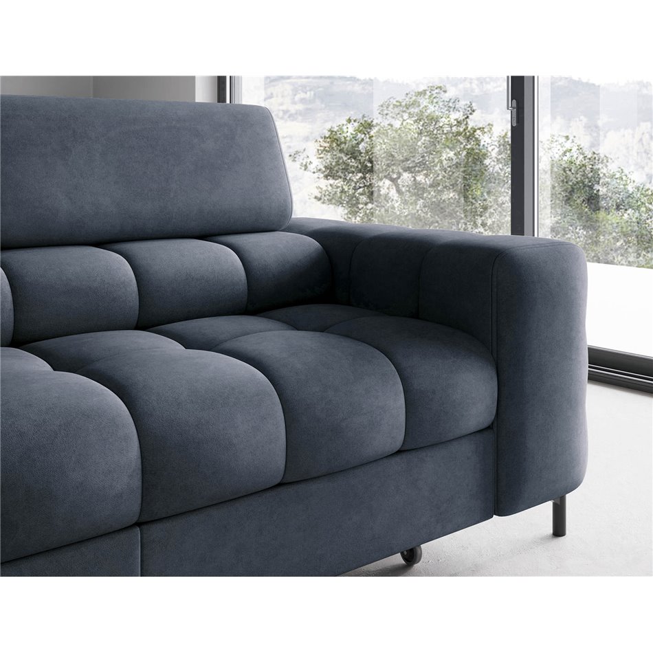 Corner sofa Elferucce L, sleeping function, Aura 40, velvet, dark blue, H93x200x276cm