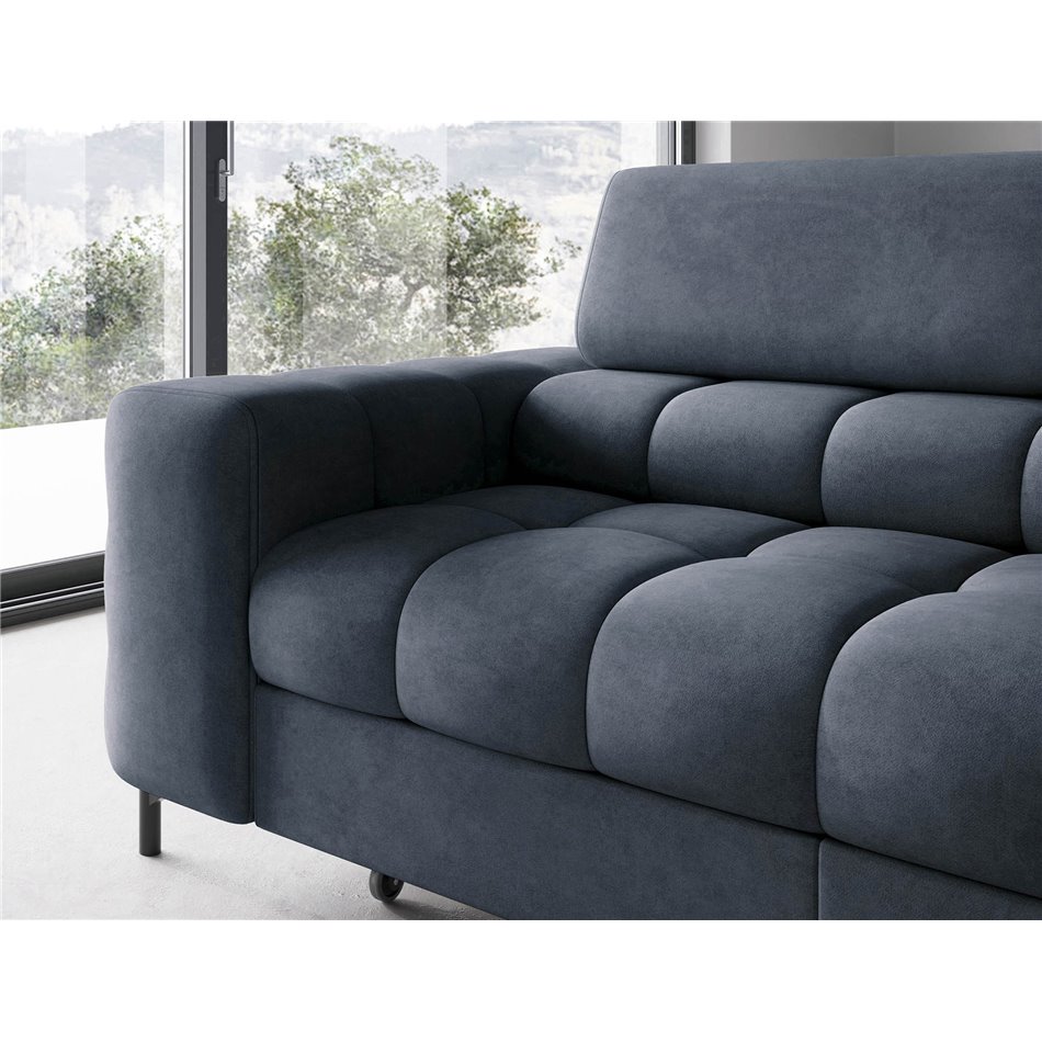 Corner sofa Elferucce R, sleeping function, Aura 40, velvet, dark blue, H93x200x276cm