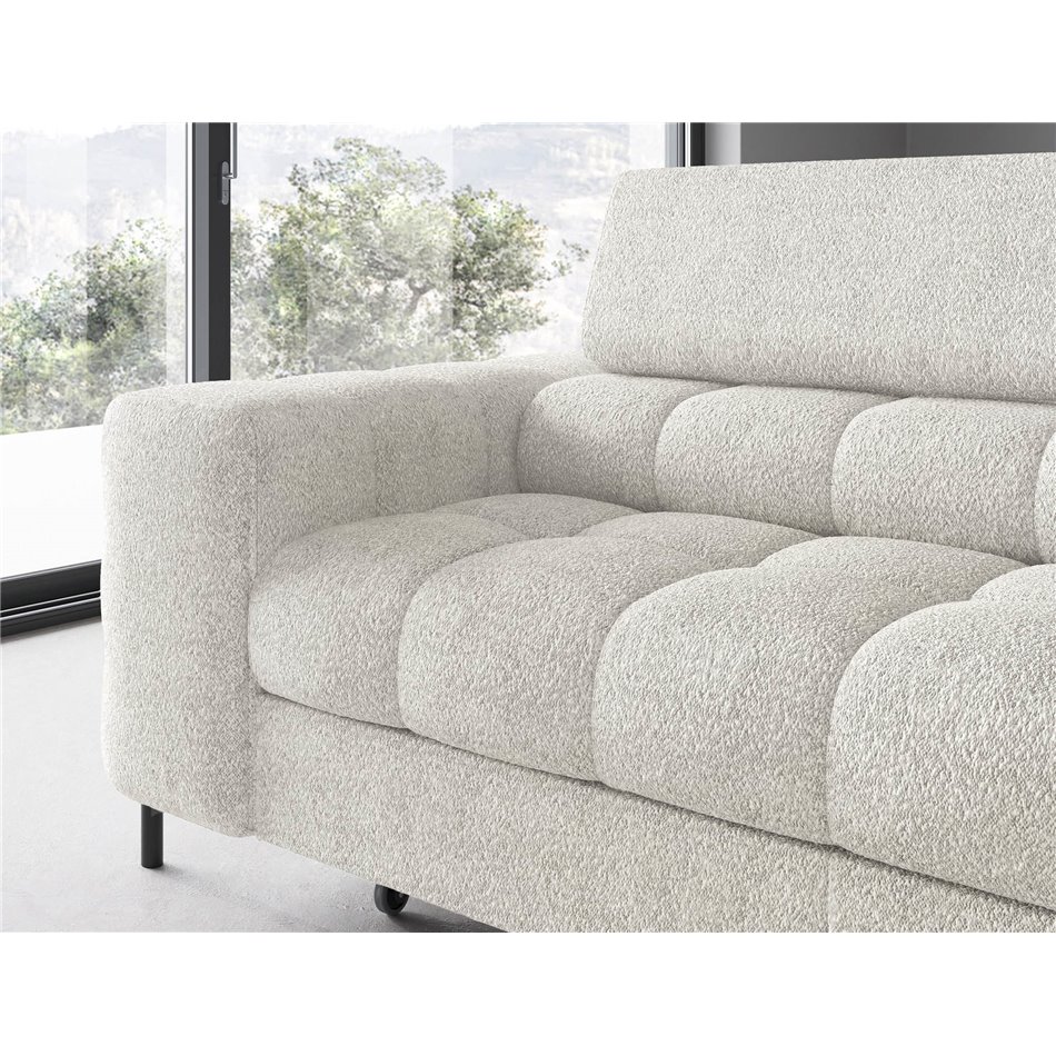 Corner sofa Elferucce R, sleeping function, Royal 01, bouclé, white, H93x200x276cm