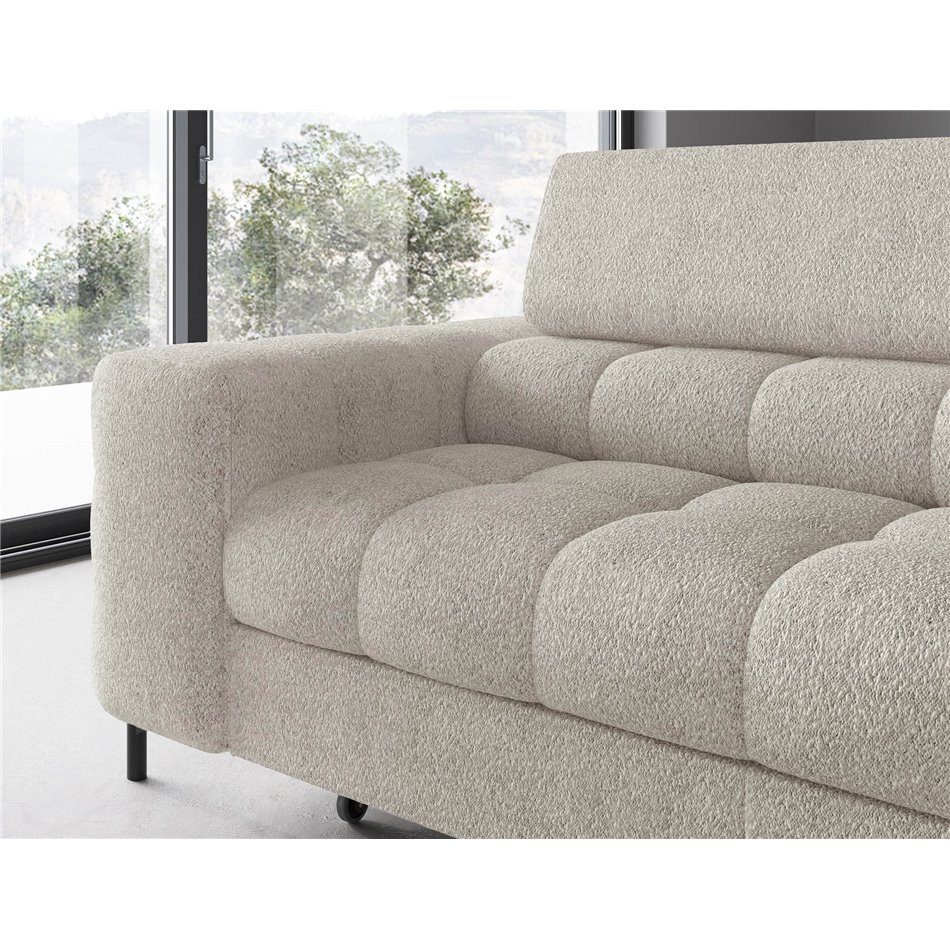 Corner sofa Elferucce R, sleeping function, Royal 18, bouclé, beige, H93x200x276cm