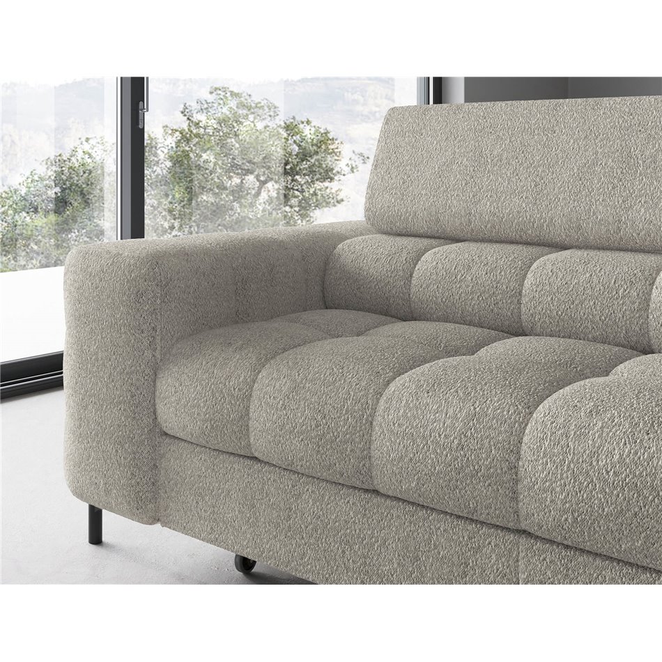 Corner sofa Elferucce R, sleeping function, Royal 20, bouclé, beige, H93x200x276cm