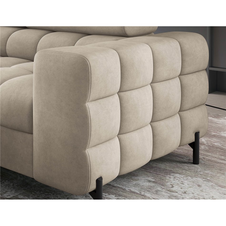 Corner sofa Elferucce L, sleeping function, Aura 18, velvet, beige, H93x200x276cm