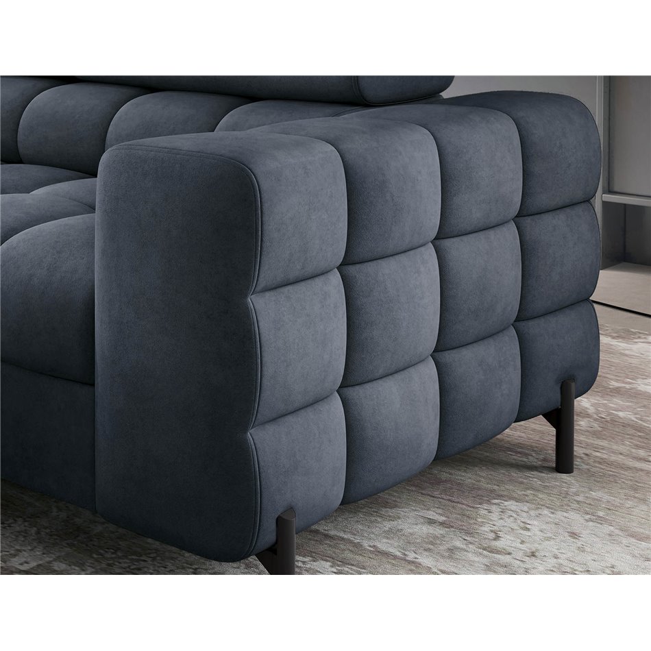 Corner sofa Elferucce L, sleeping function, Aura 40, velvet, dark blue, H93x200x276cm