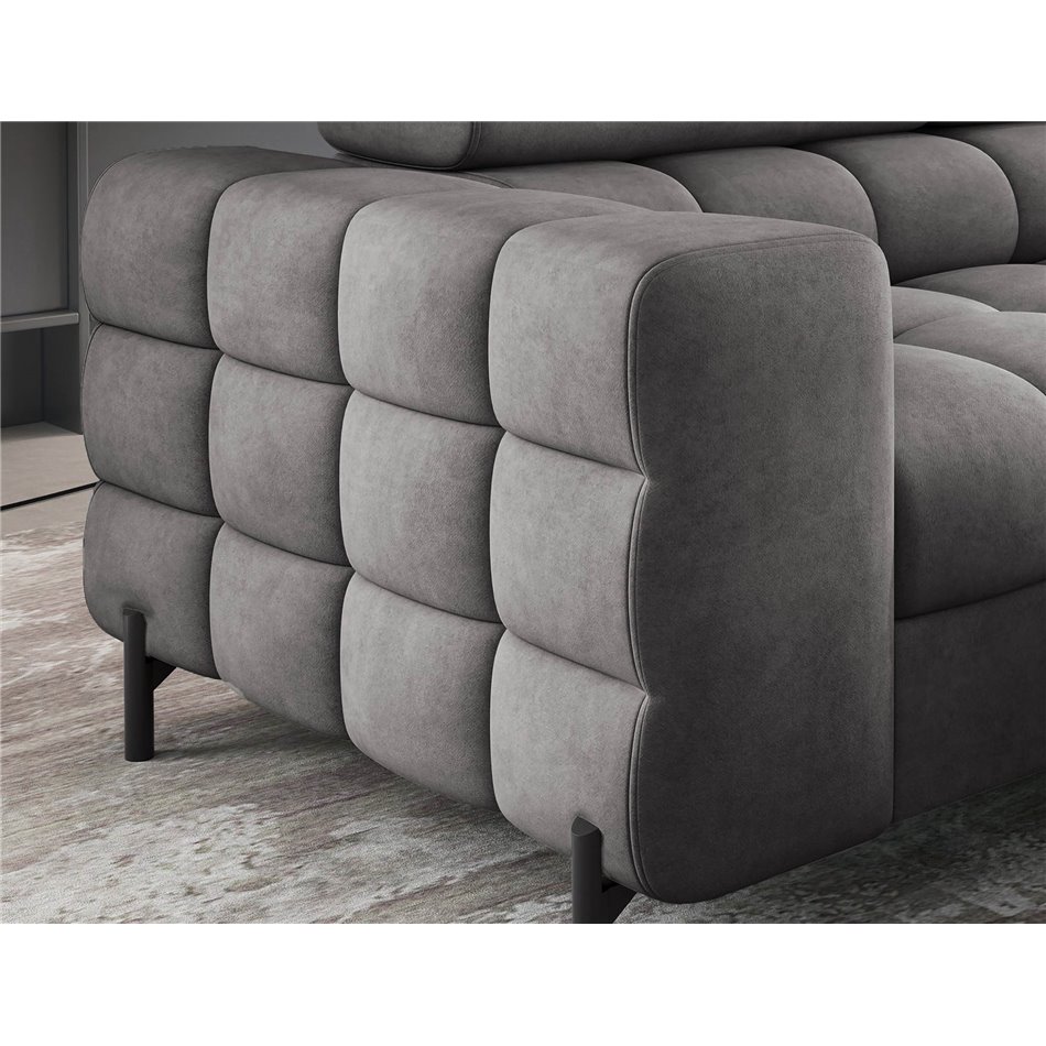 Corner sofa Elferucce R, sleeping function, Aura 04, velvet, grey, H93x200x276cm