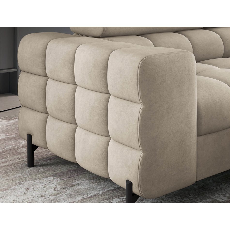 Corner sofa Elferucce R, sleeping function, Aura 18, velvet, beige, H93x200x276cm