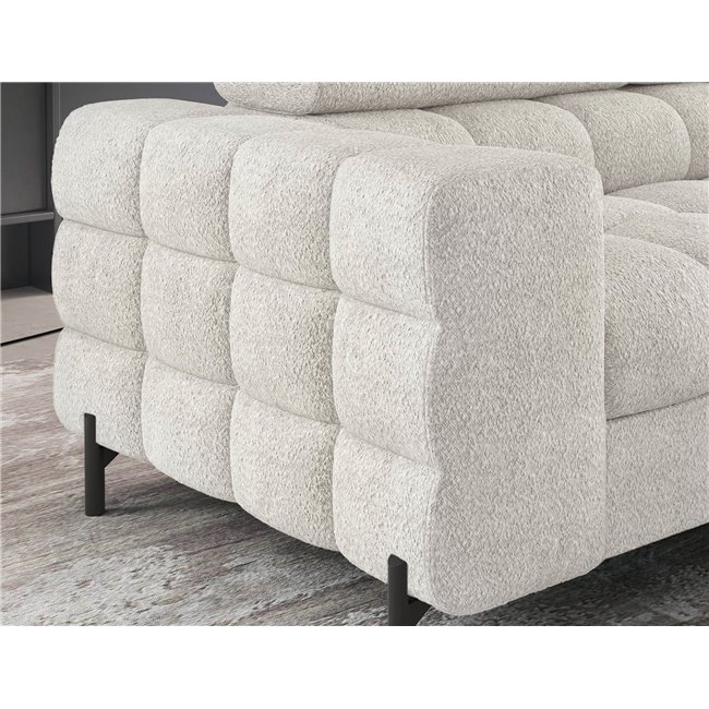Corner sofa Elferucce R, sleeping function, Royal 01, bouclé, white, H93x200x276cm