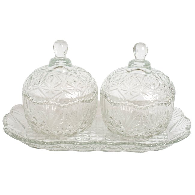 Candy tray, set 2, glass, H14x26x16.5cm